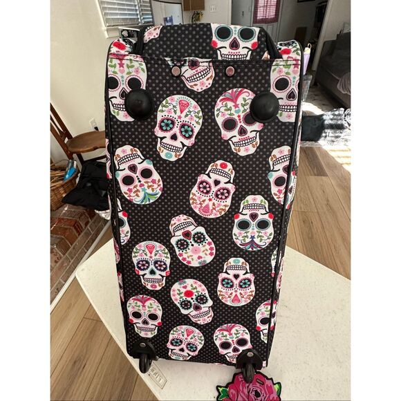 Betsey Johnson Multicolor Skull Party Carry-On Softside Rolling Duffel Bag - Picture 6 of 12